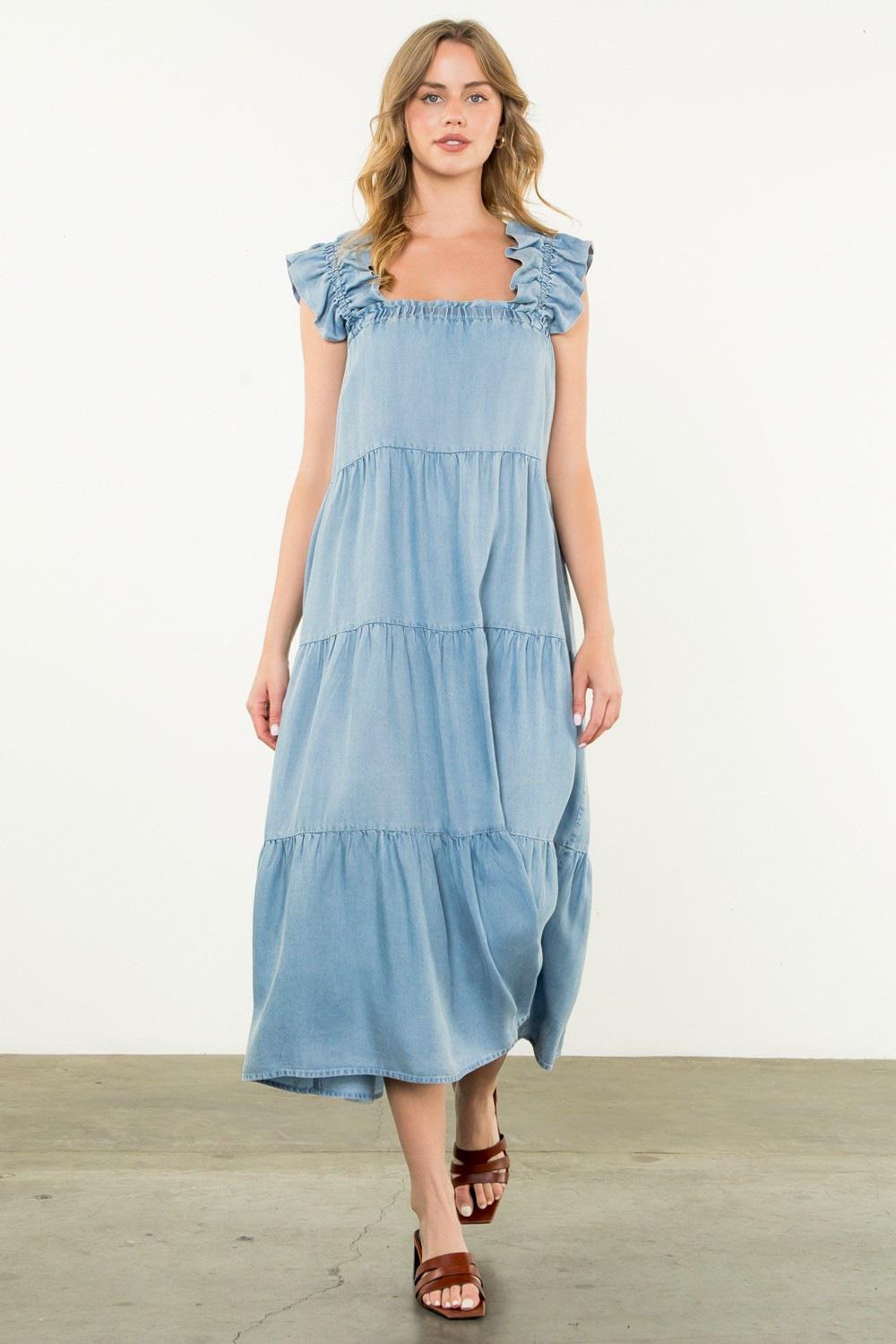 Denim Blue Tiered Maxi Sundress