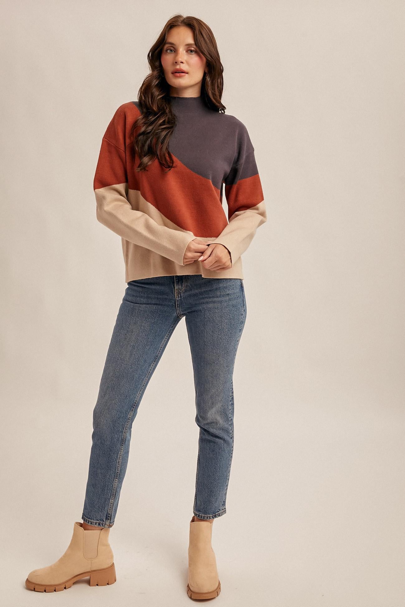 Navy, Brick, and Taupe Sweater