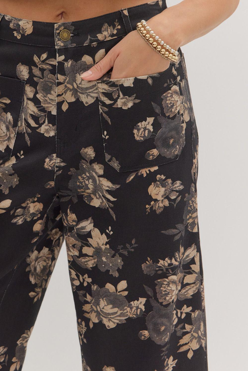 Black and Floral Ankle-Length Pants