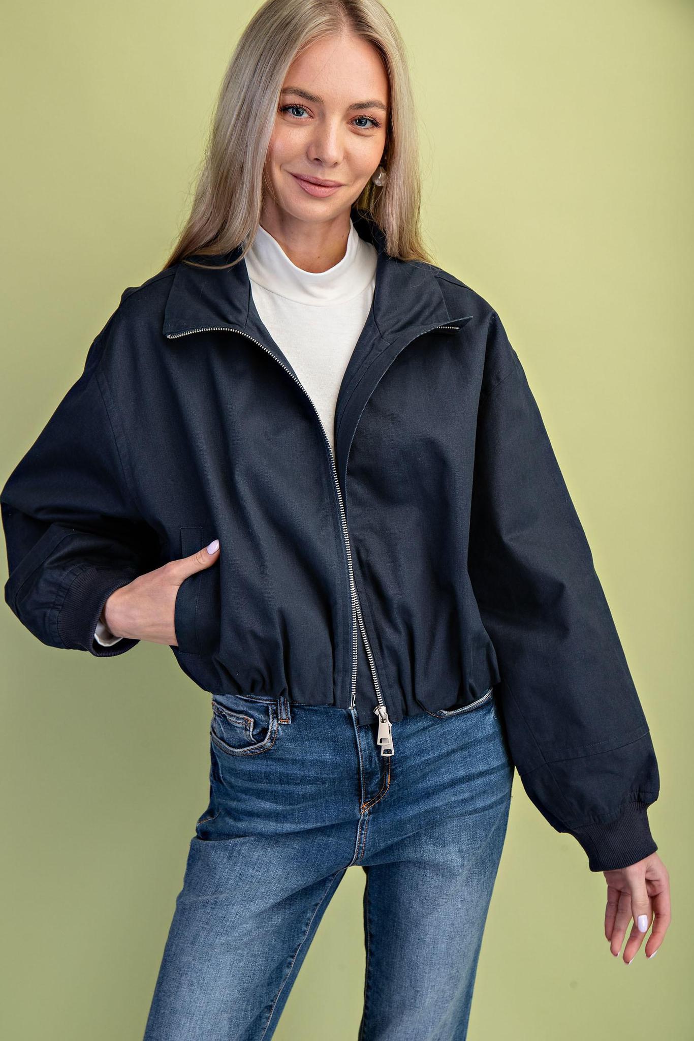 Navy Mock Neck Jacket