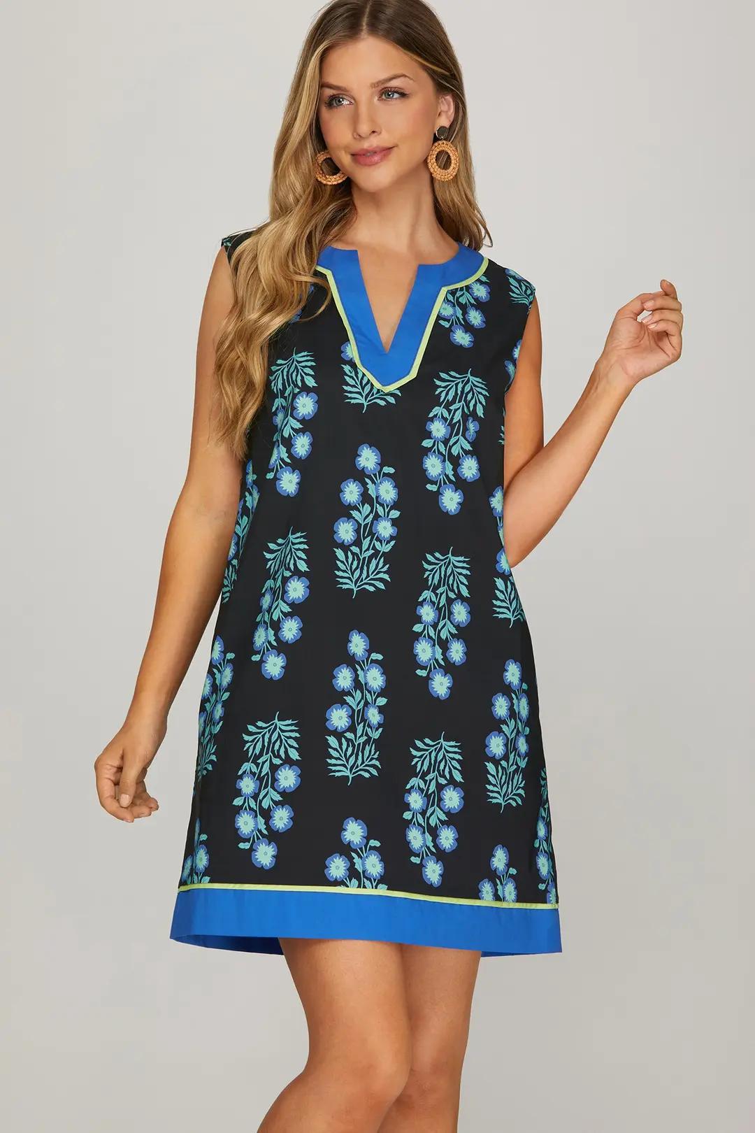 Black Contrast Printed Mini Dress