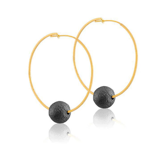Cynthia Ball Hoop - 18K Gold w/ Gun Metal Ball