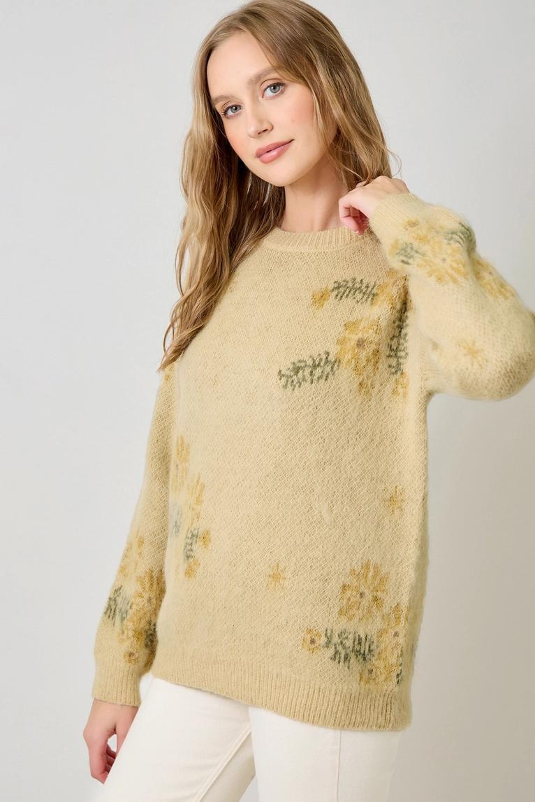 Custard Floral Pullover