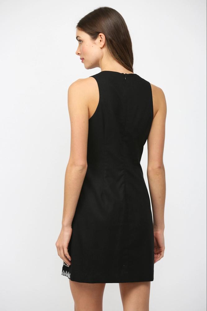 Black Embroidered Linen Dress