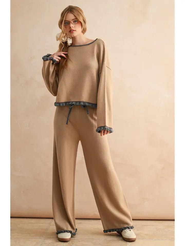 Mocha and Grey Ruffled Knit Set