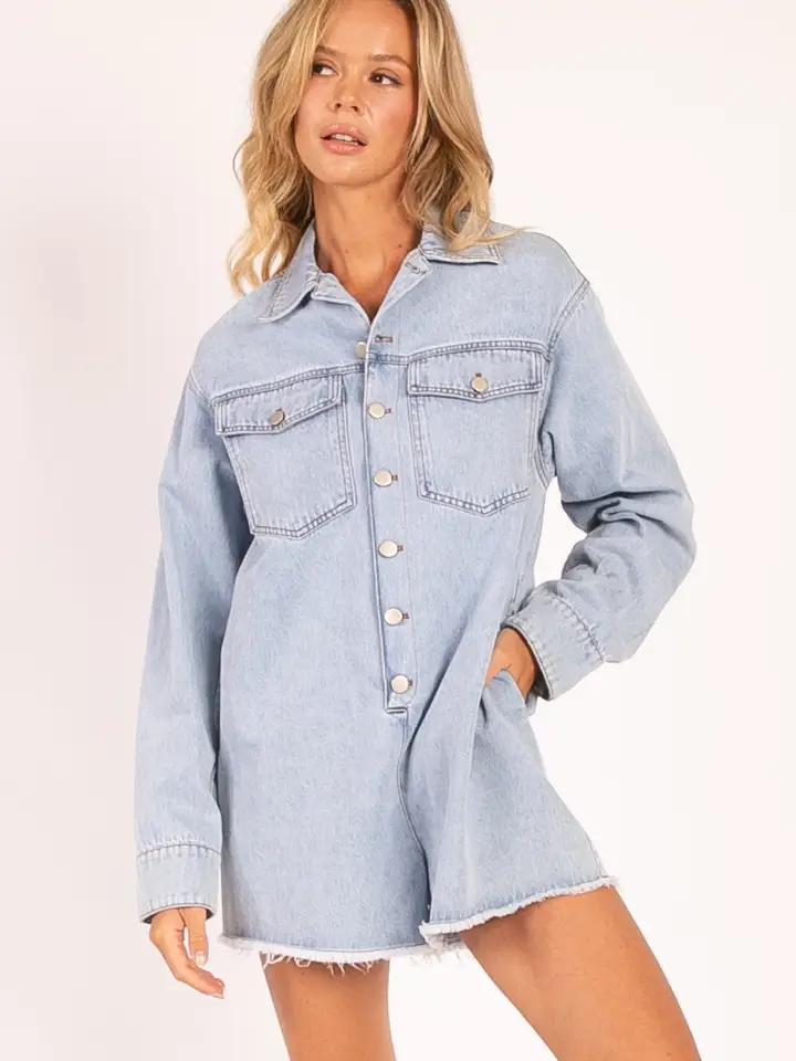 Mineral Washed Denim Romper