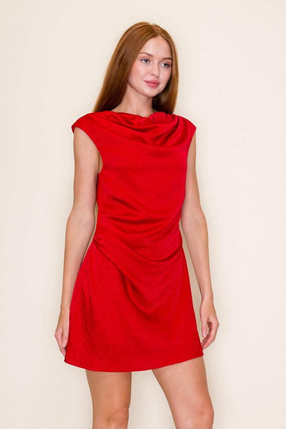 Red Satin Draped Mini