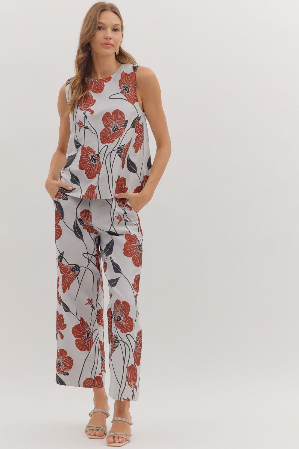 Silver Floral Pants Set