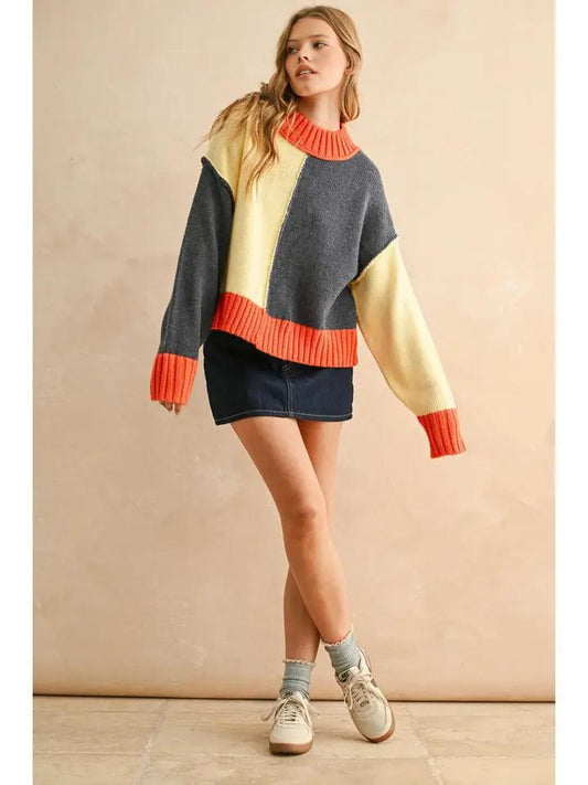 Banana and Navy Color Block Sweater