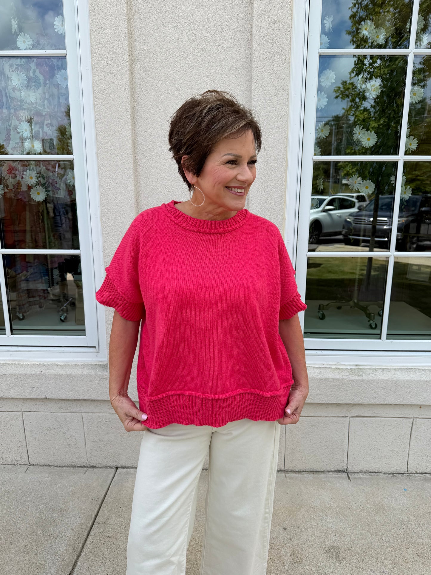 Coral Red Crew Neck Sweater