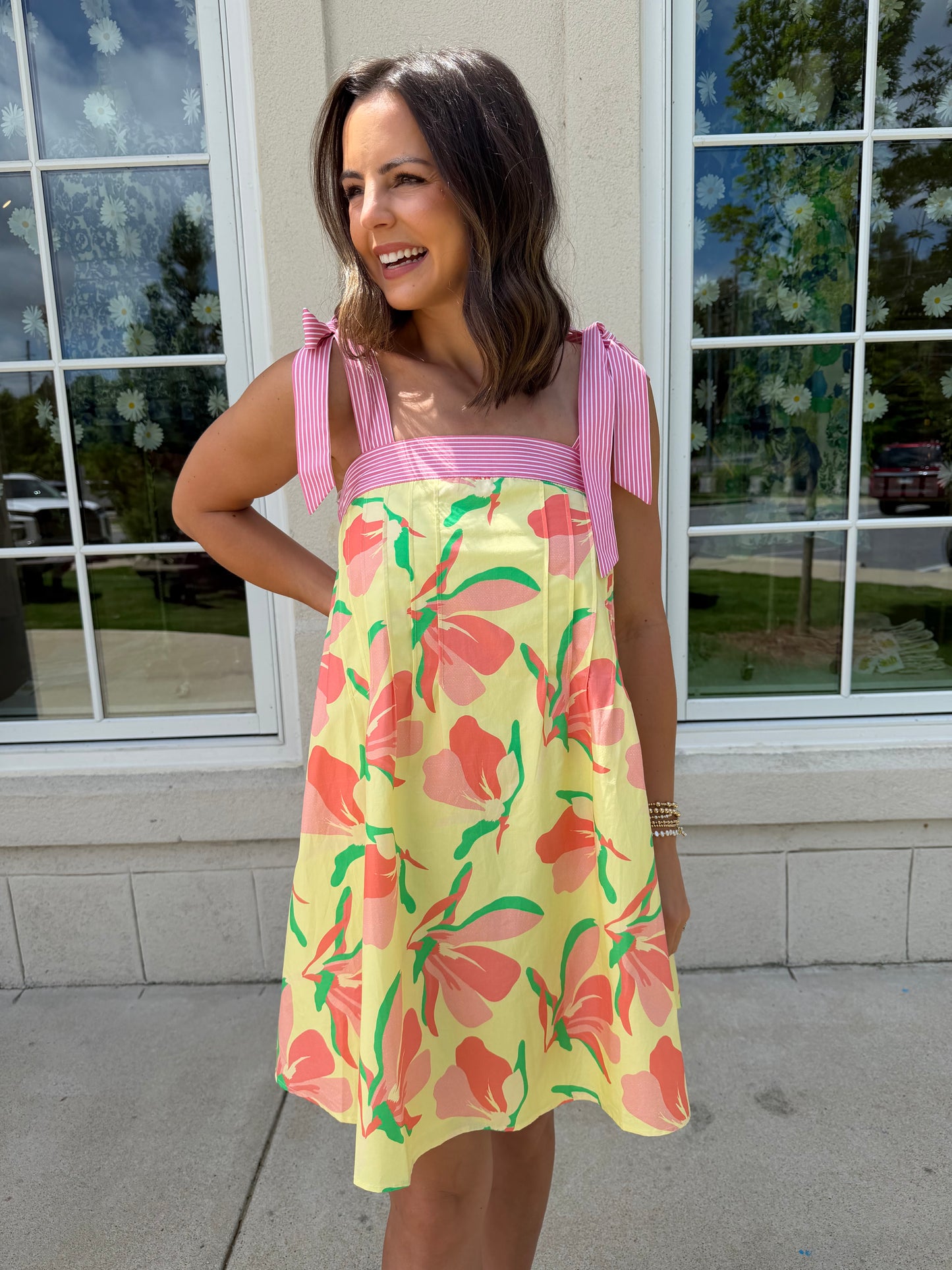 Yellow Multi  Stripe and Floral Mini