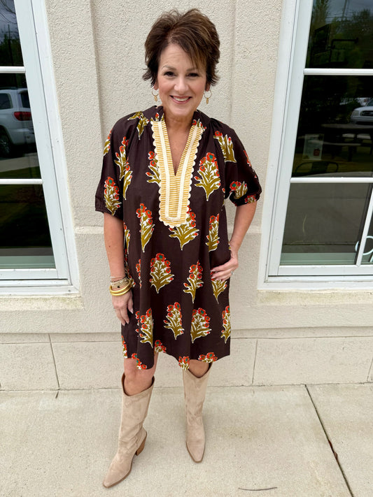 Chocolate Floral Print Dress