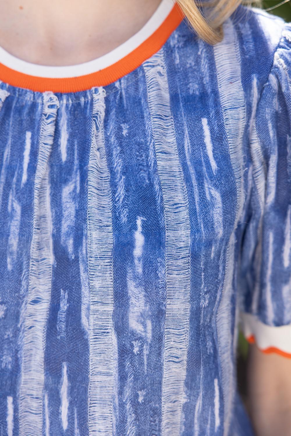 Denim Blue Striped Distressed Top