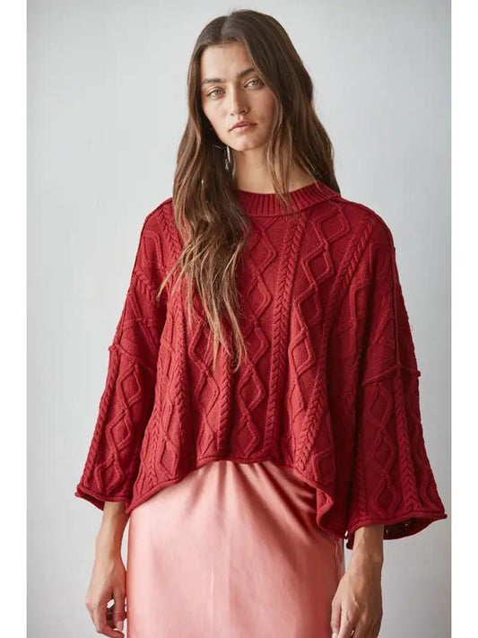 Wine Cotton Cable Sweater