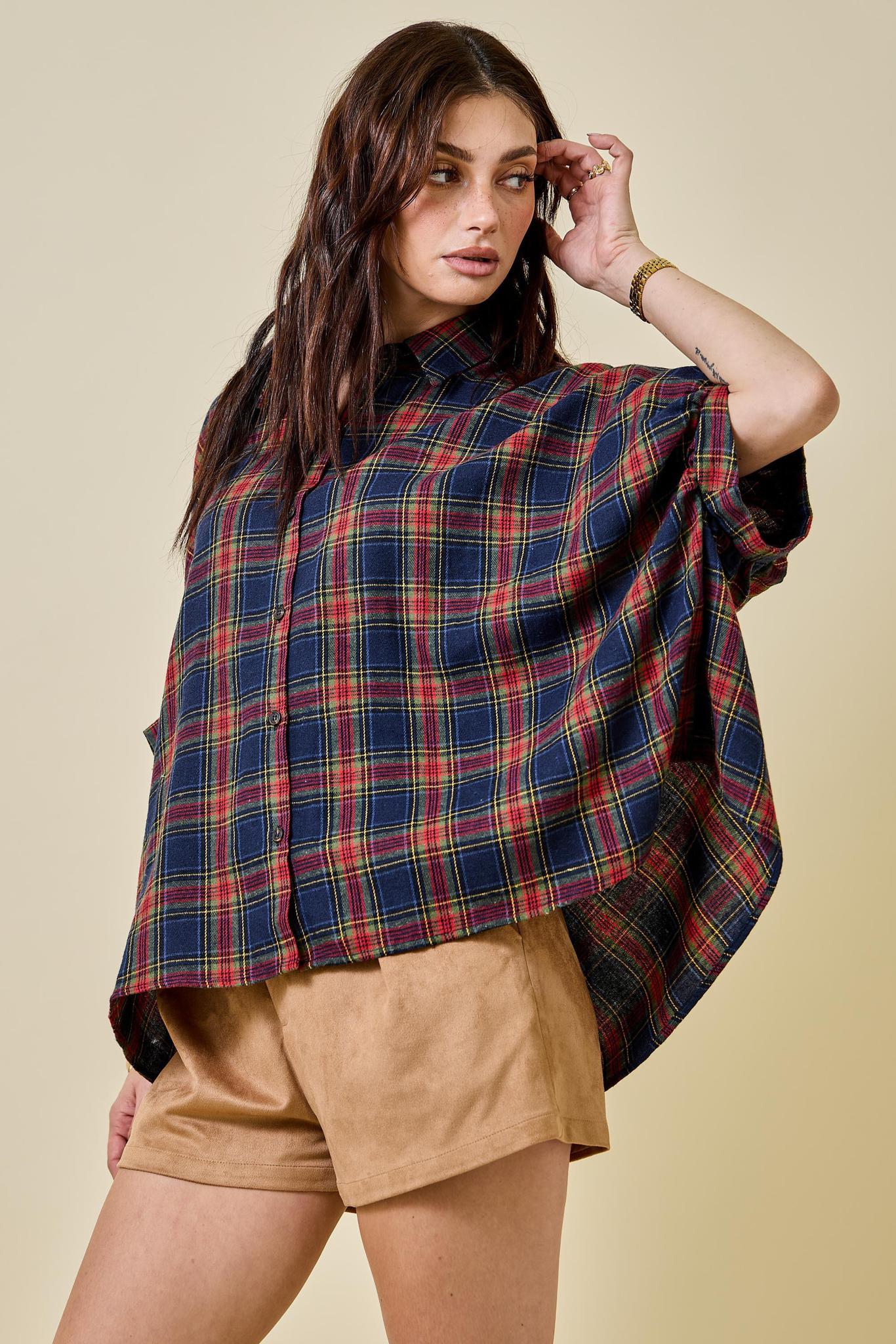Navy Multi Oversized Plaid Shirt