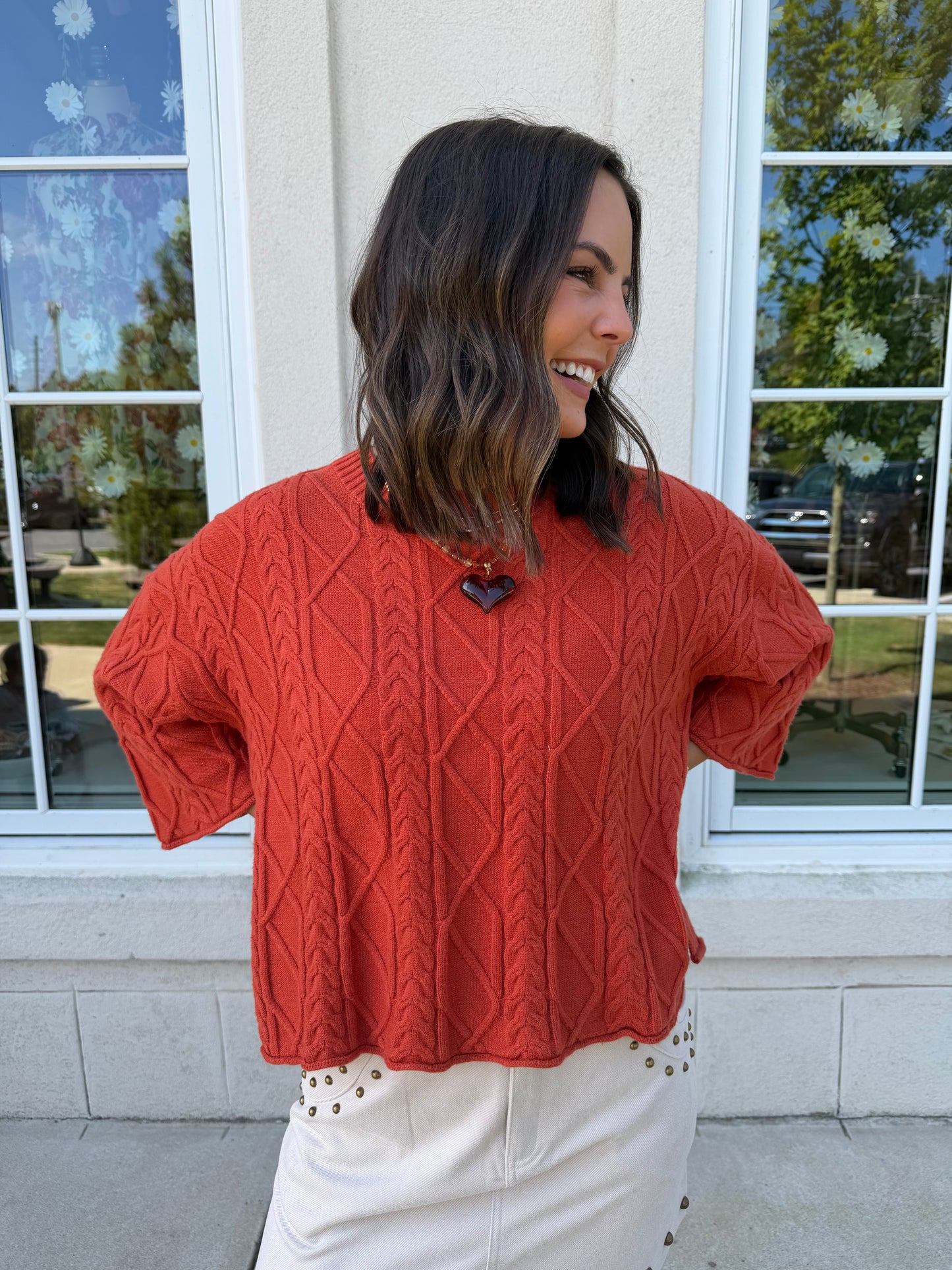 Rust Cable Sweater Top