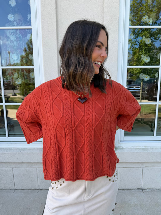 Rust Cable Sweater Top