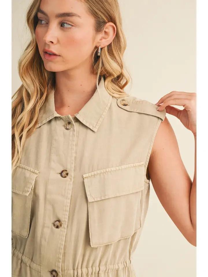 Latte Sleeveless Shirt Dress