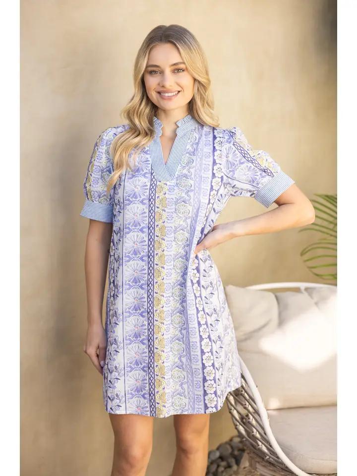 Blue Striped Band Detailed Dress