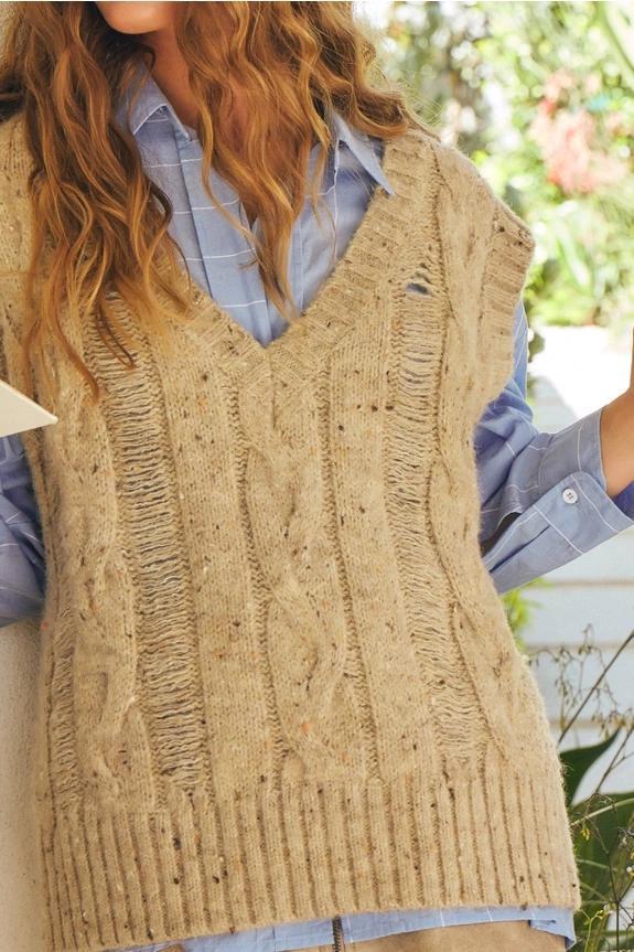 Wheat Heavy Cable Knit Sweater Vest