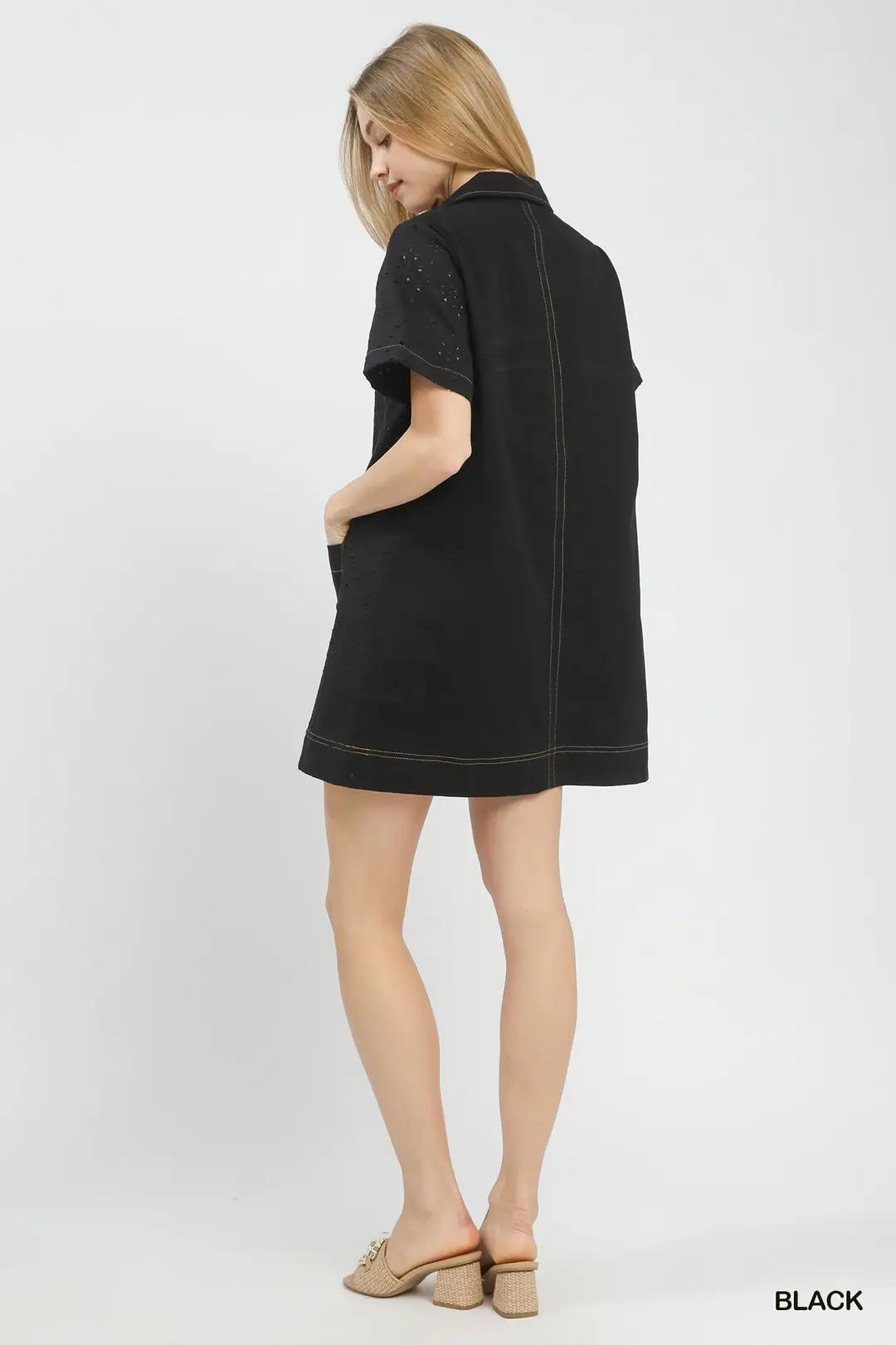 Black Eyelet Shift Dress