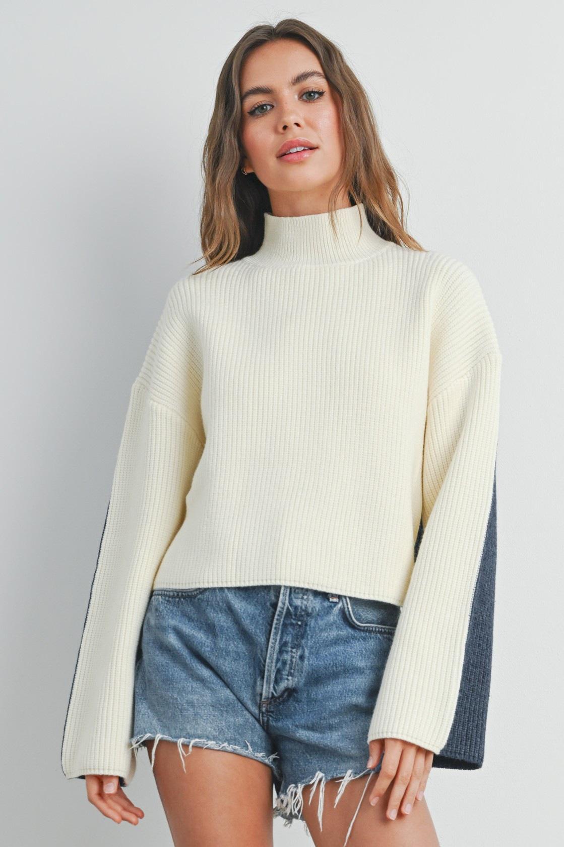 Ivory and Navy Two-Toned Turtleneck Sweater
