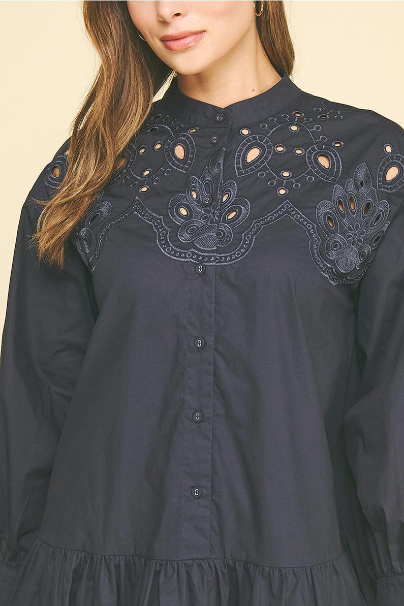 Navy Embroidered Mini Dress