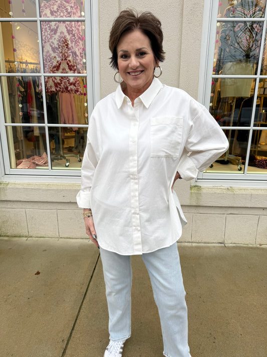 Off White Cotton Button Front Top