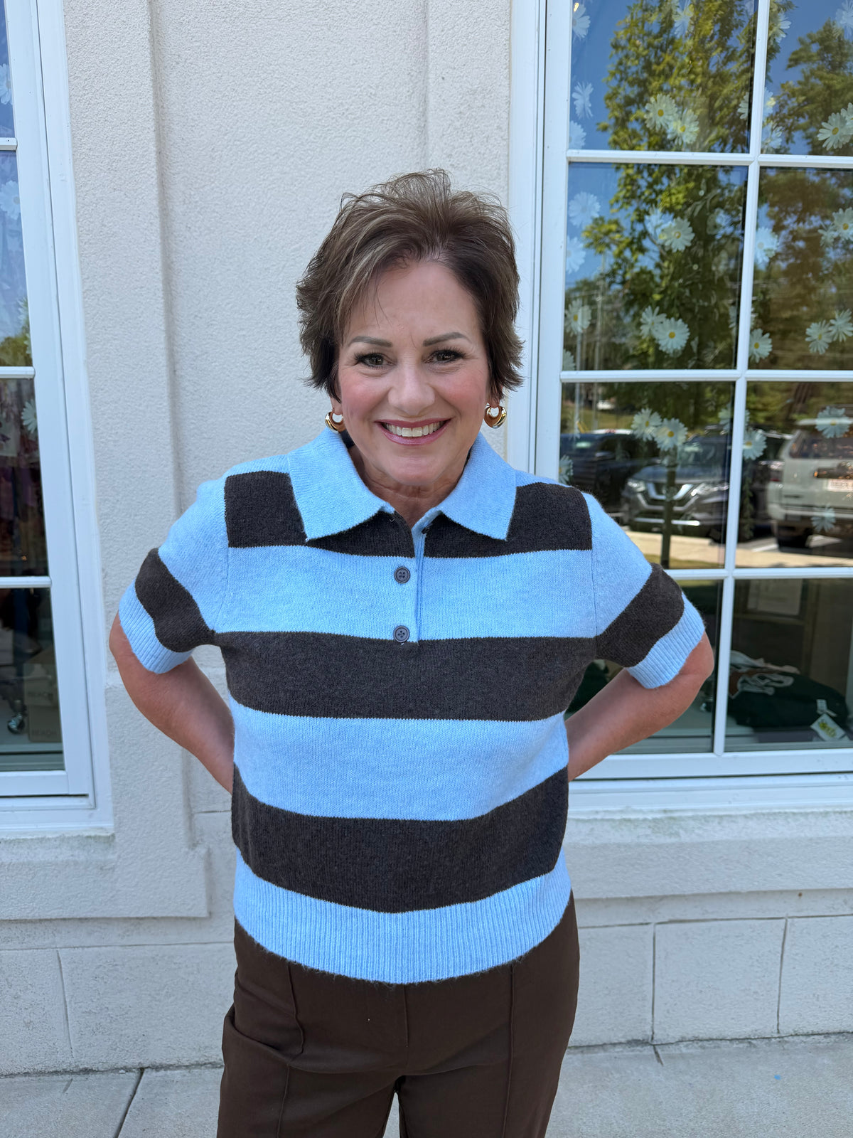 Blue and Brown Stripe Knit Sweater