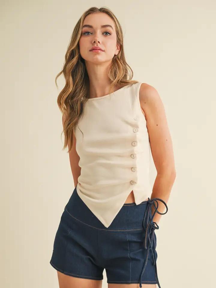 Cream Asymmetrical Knit Tank