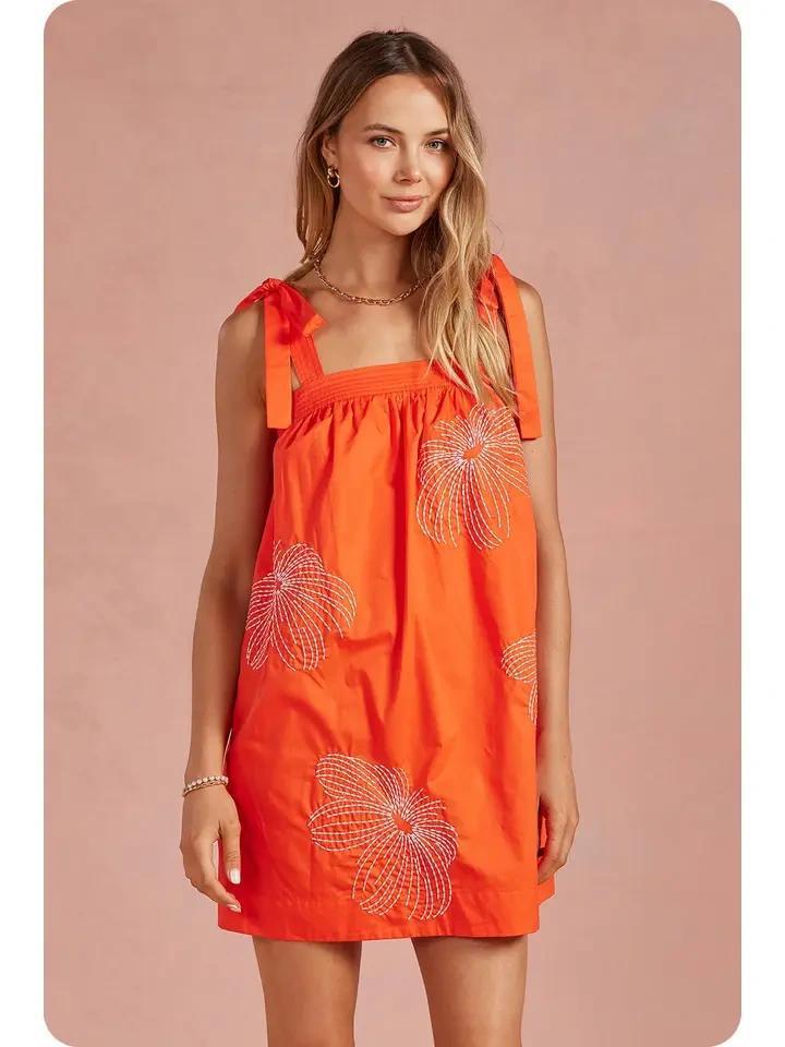 Orange and Off White Embroidered Mini