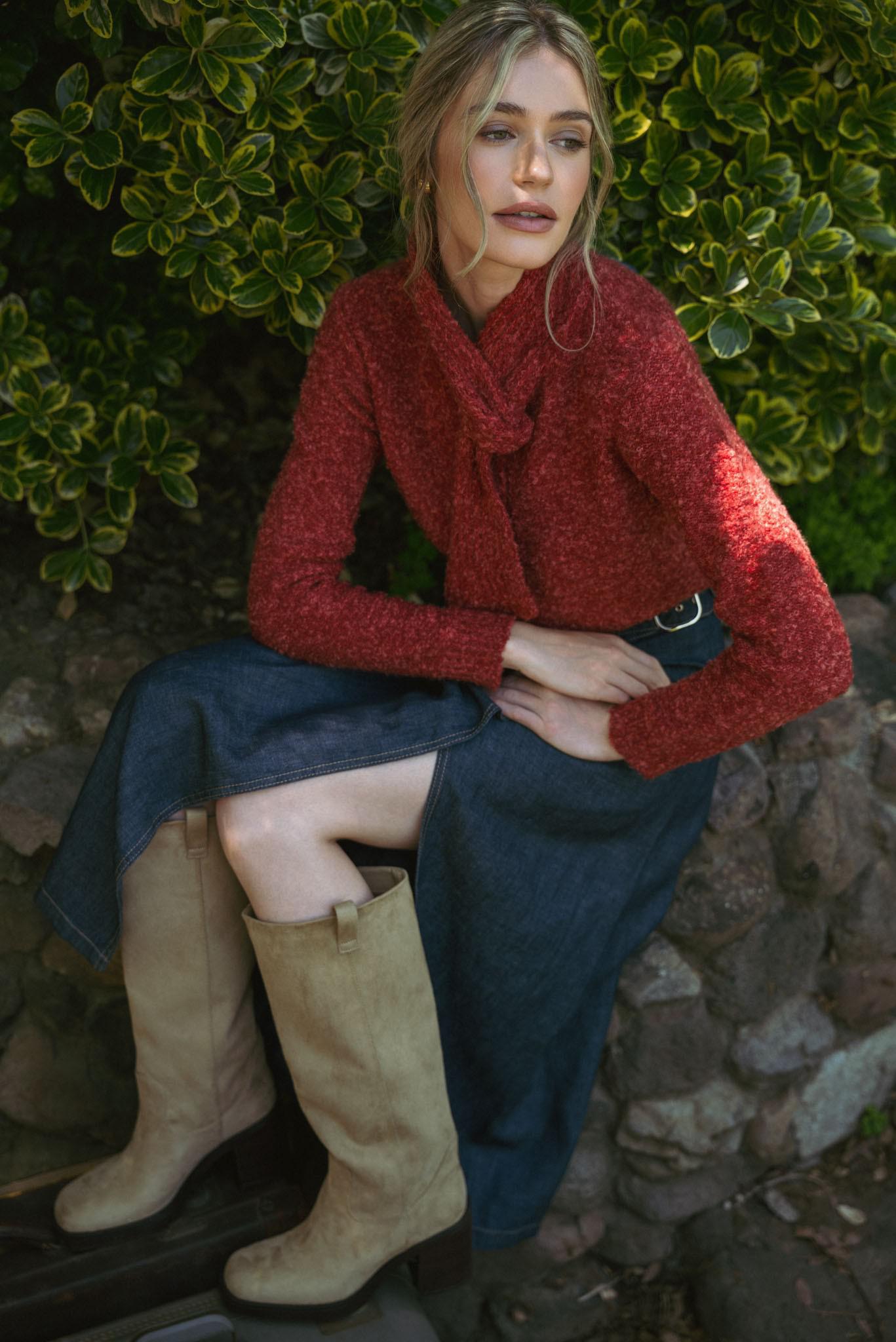 Burgundy Tying Neck Sweater