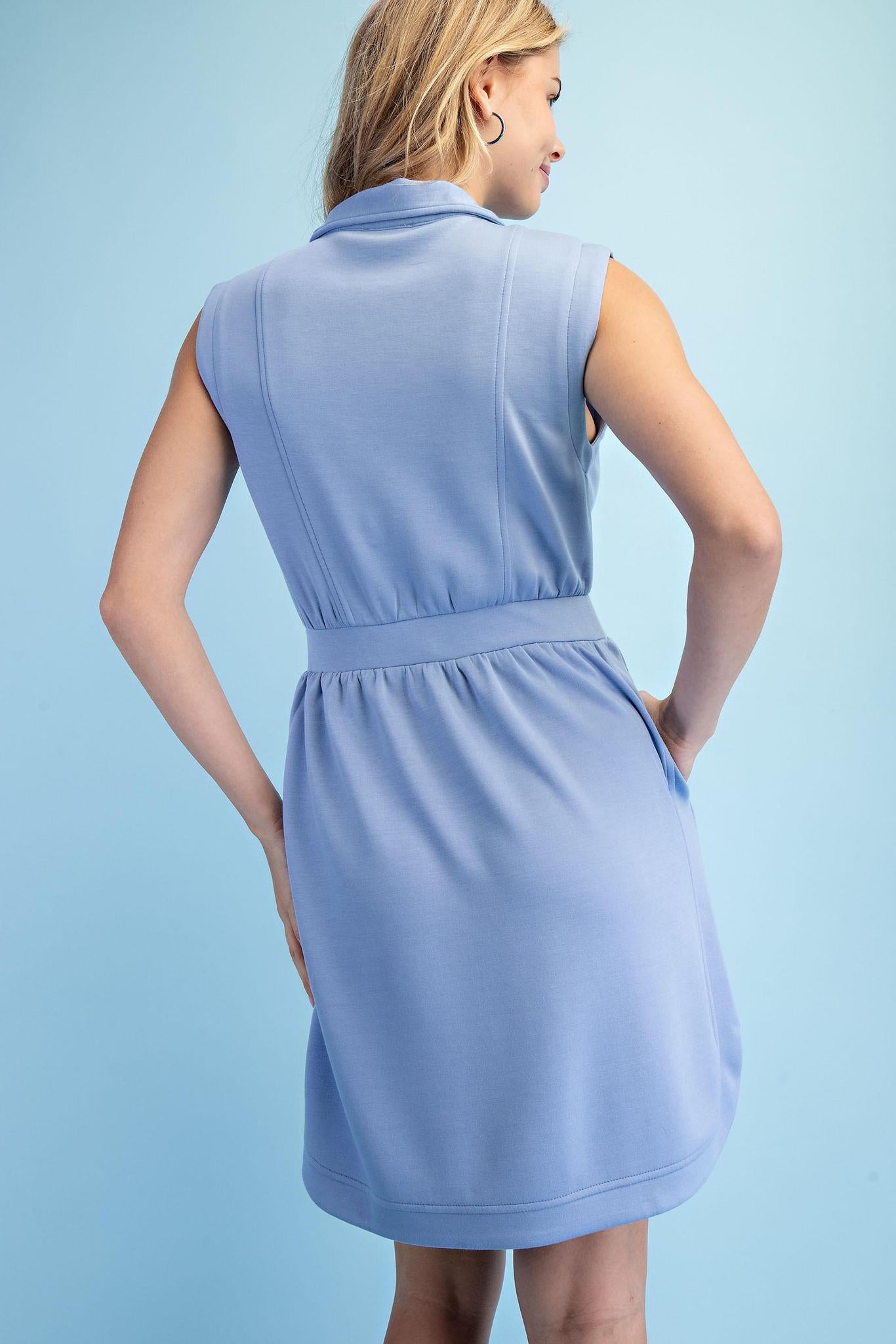 Blue Soft Knit Mock Dress