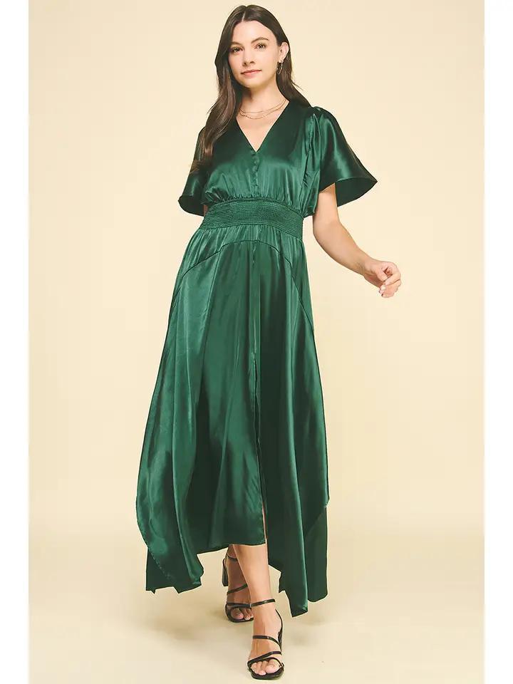Hunter Green Chiffon Slit Maxi Dress