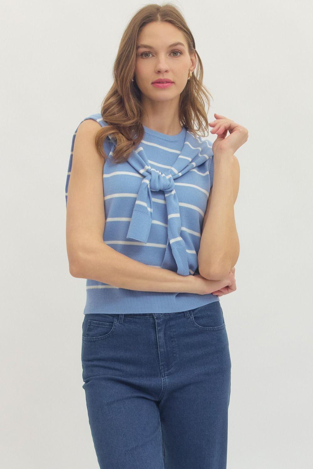 Sky Blue Striped Knit Top