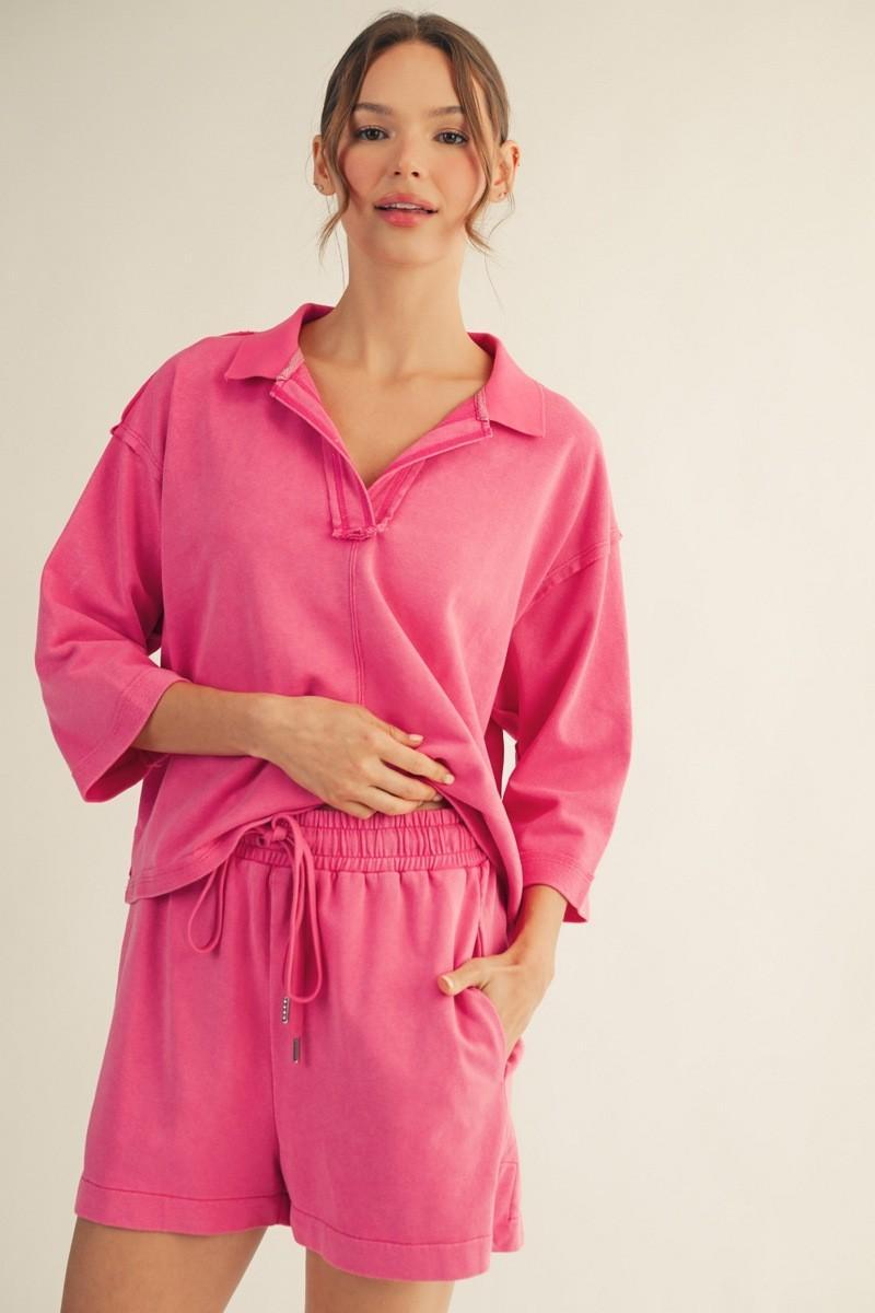 Hot Pink Washed Short Set