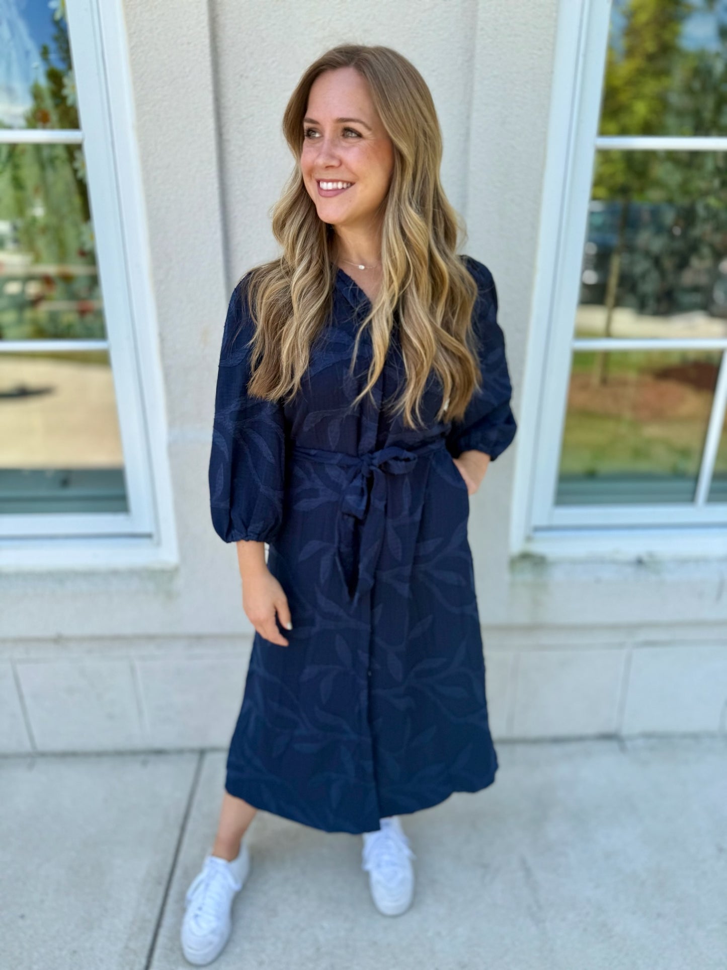 Navy Jacquard Midi