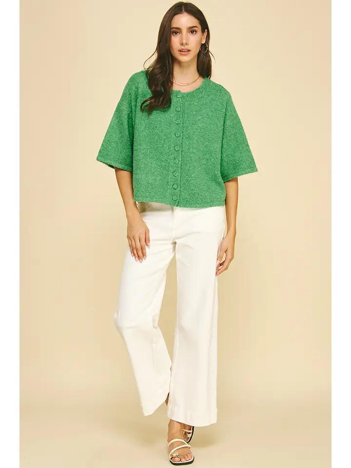 Green Button Front  Sweater