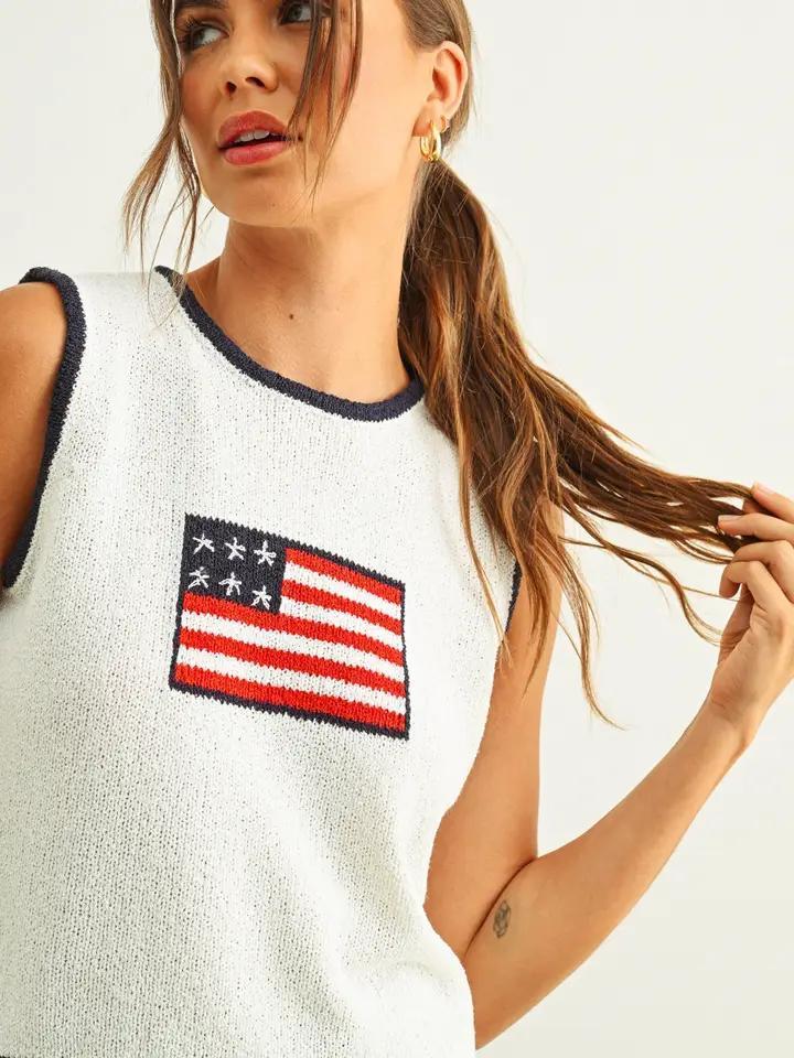 Ivory and Navy American Knit Top