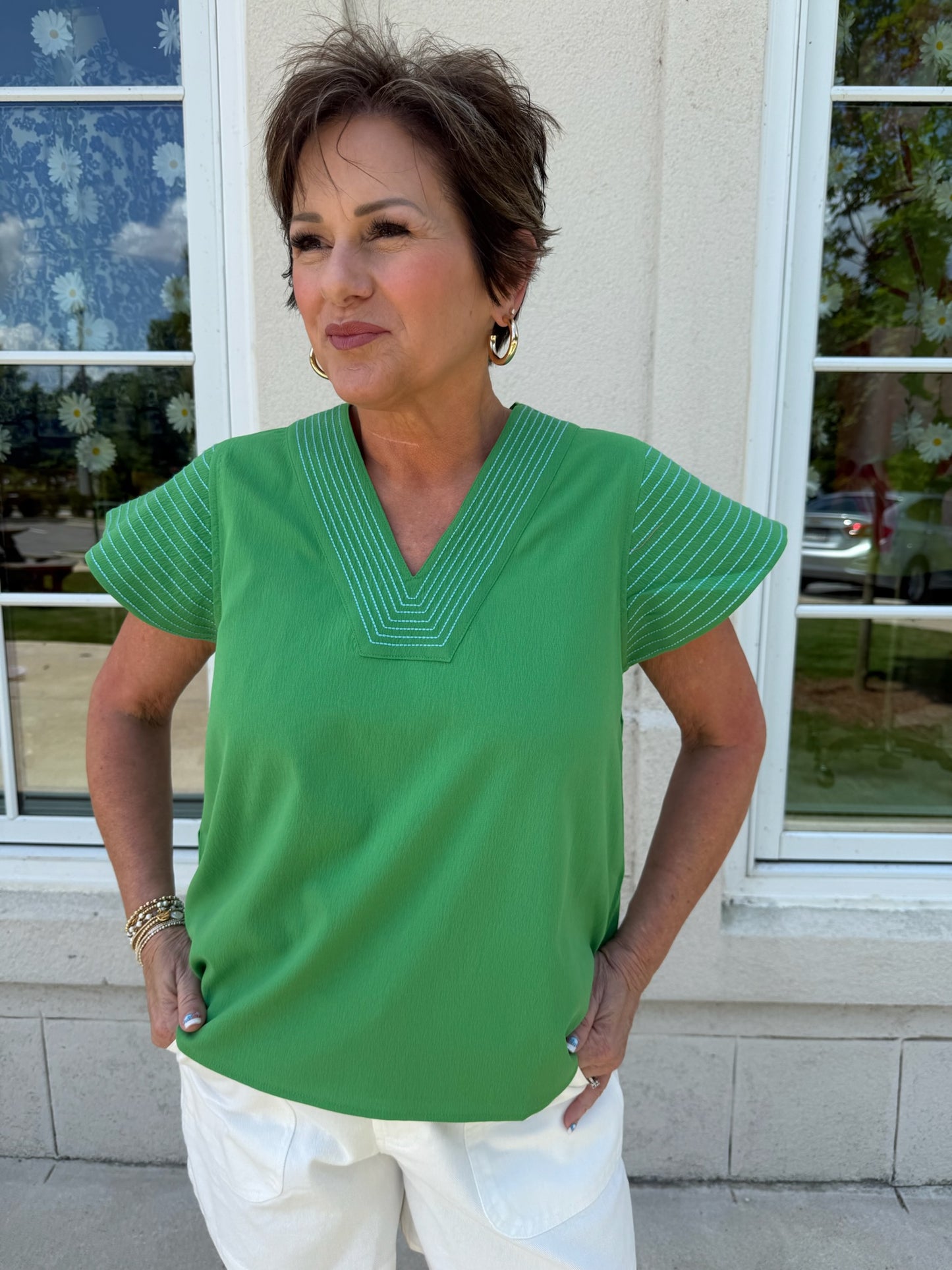 Kelly Green Crinkle Fabric Top