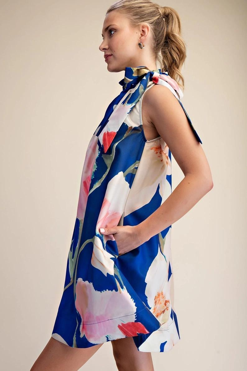 Royal Floral Print Mini Dress