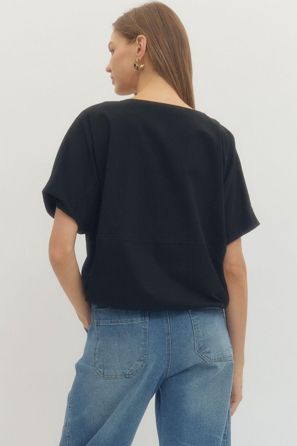 Black Drawstring Hem Top