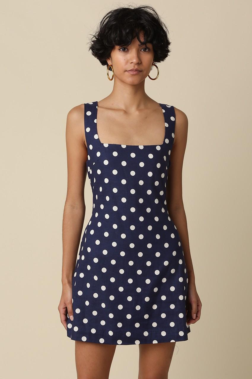 Navy and Natural Polka Dot Mini