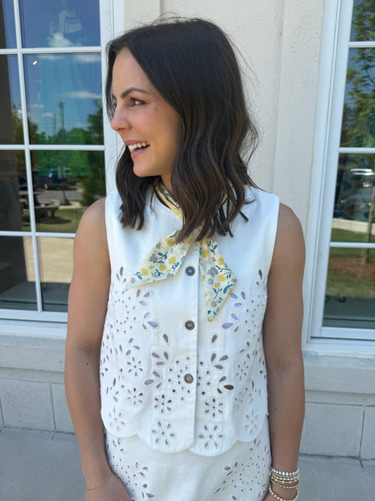 Off White Denim Eyelet Vest