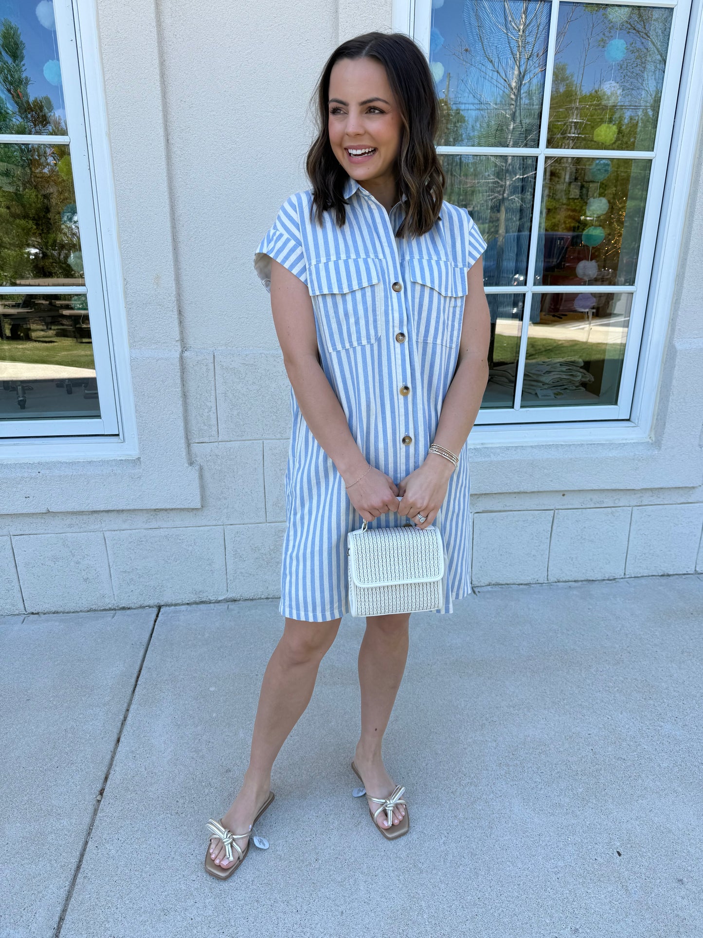 Lt. Blue Woven Stripe Mini Dress