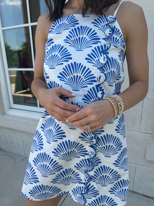 Blue Shell Motif Mini Dress