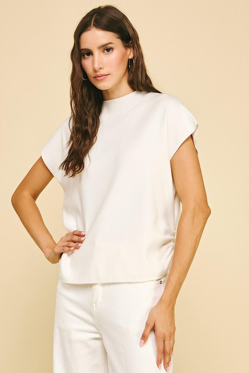 Off White Sweater Vest with Shirring Detail