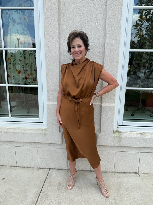 Camel Cowl Neck Midi