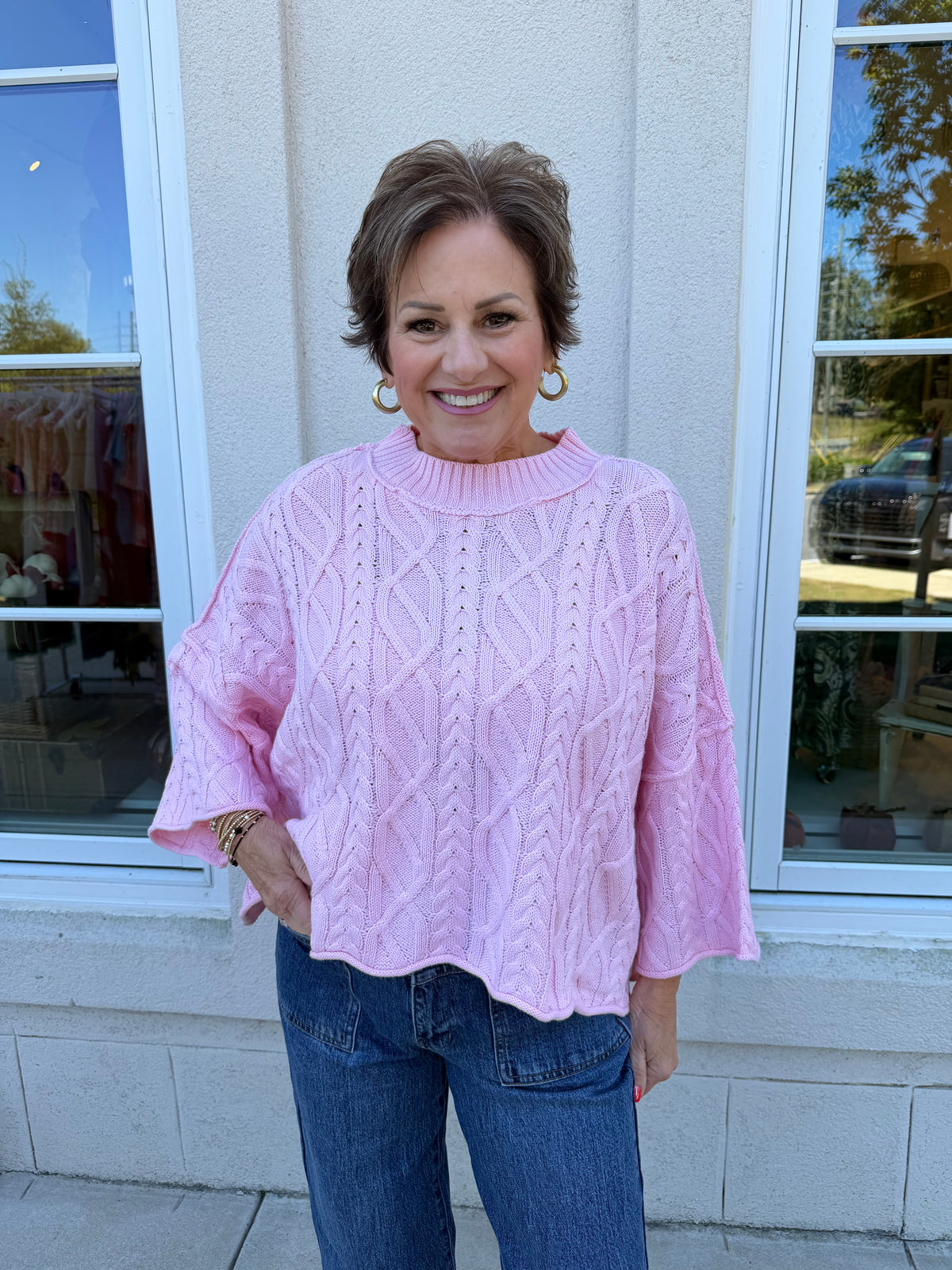 Pink Chunky Ribbed Cable Knit Sweater