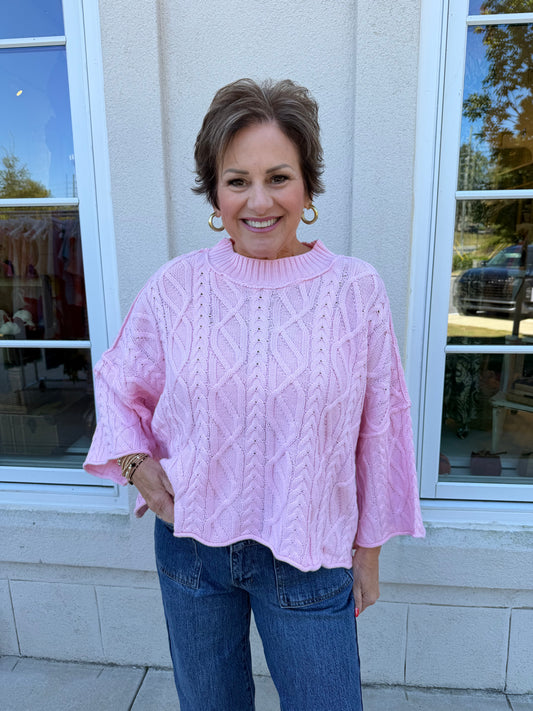 Pink Chunky Ribbed Cable Knit Sweater
